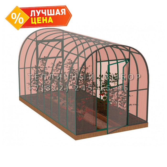 Теплица из поликарбоната-фито Усиленная Арочная 2,1х4 h=2 м профиль 25х25 мм Зеленый