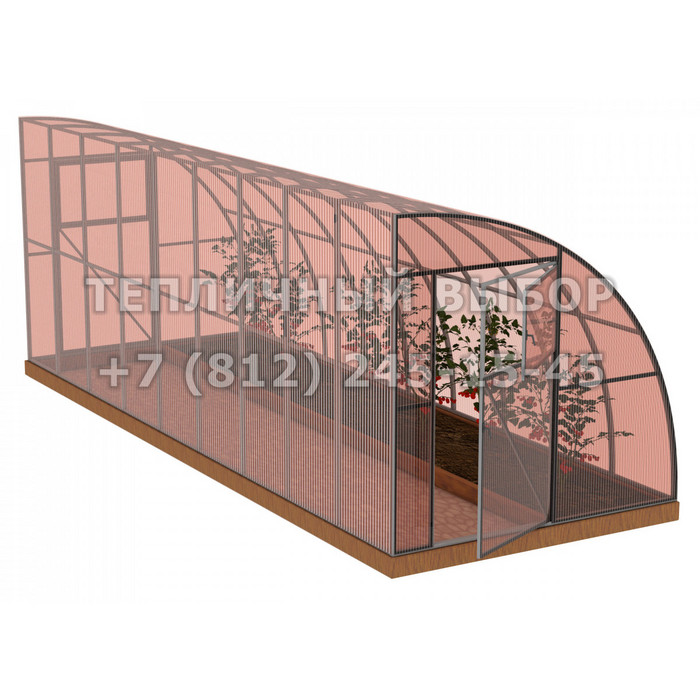 Теплица из поликарбоната-фито Усиленная Пристенная 2,3х8 h=2.1 м профиль 25х25 мм